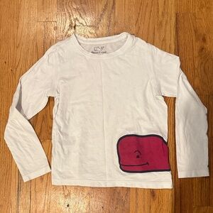 Vineyard Vines Kids White Long Sleeve Tee with Pink Whale